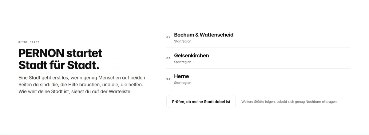 Abschnitt der Startseite über den Start Stadt für Stadt mit den Startregionen Bochum & Wattenscheid, Gelsenkirchen und Herne.